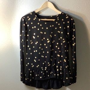 Long-sleeve tee with gold polka-dots